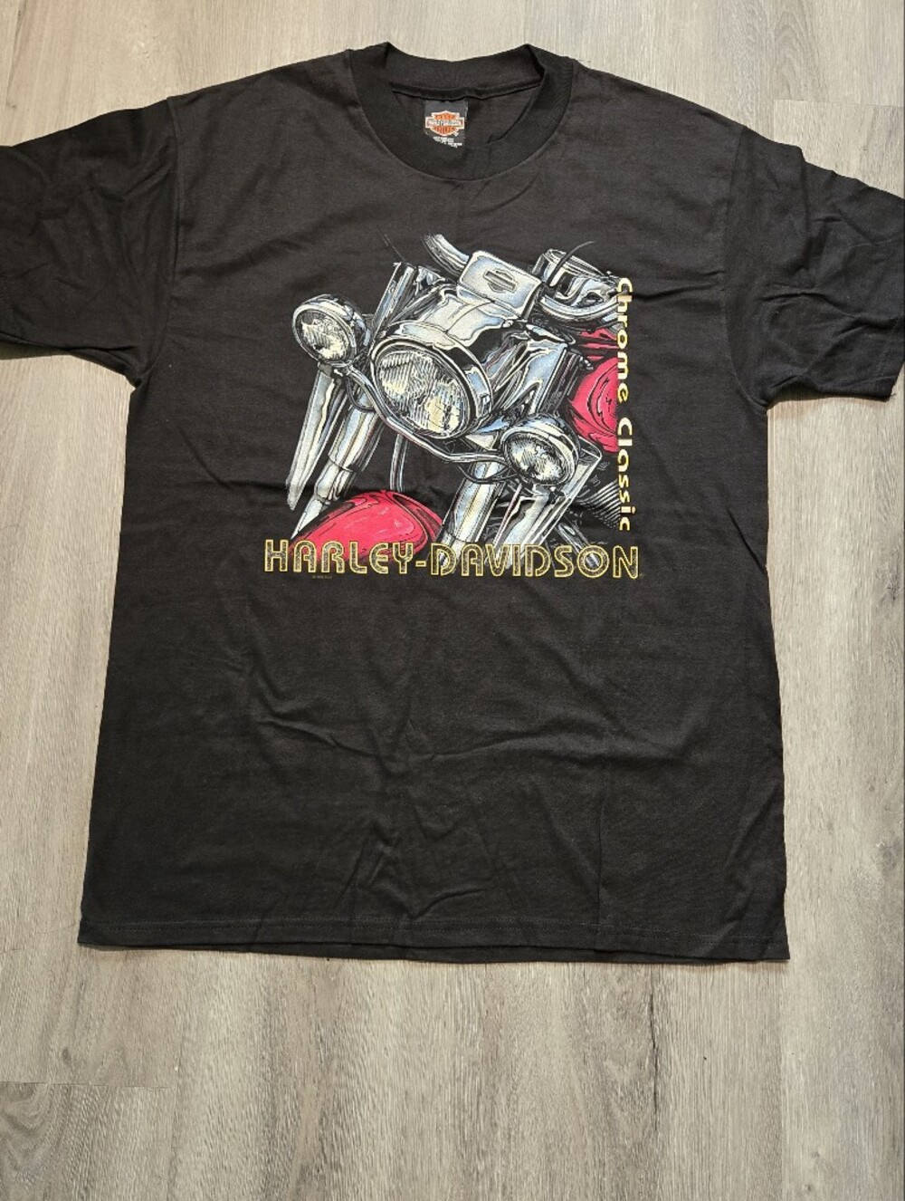 Harley-Davidson Black Tee with Red and Metallic Motorcycle Graphic